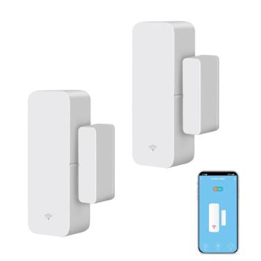 Imagem de SENCKIT Sensor De Porta E Janela Wi-Fi: Contato Inteligente, Detector Magnético Abertura Sem Fio Com Alertas Notificação Gratuitos, Compatível Alexa Google Assistant (Pacote 2)
