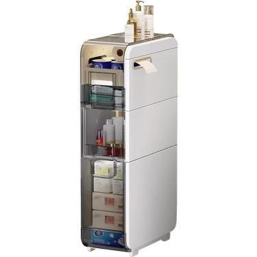 Imagem de UNIDADE DE ARMAZENAMENTO VERTICAL DO BAINS CARMETRO DE PISO COM GADEIAS E CUSTOS CLAROS, Organizador de pia de banho estreito Plástico, armário de papel higiênico para banheiro magro alto, b