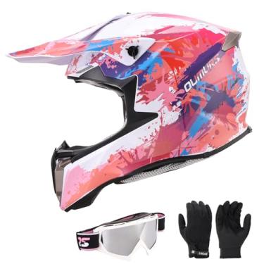 Imagem de Oumurs Capacete Dot Para Jovens, Com Óculos E Luvas, Jovens De 8 A 18 Anos, Capacetes Infantis Quadriciclos, Meninos Meninas, Motocross, Bmx, Mx, Utv, Off-Road, Kart Rua