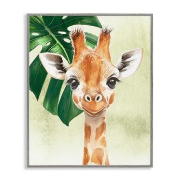 Imagem de Stupell Industries Jungle Friends Baby Girafa Cinza Emoldurado Giclee Art Design por Christine Simpson Art, 28 x 35 cm