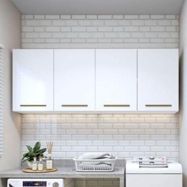 Imagem de Armário Aéreo Lavanderia Guarapari 4 Portas Branco - Kaiki Móveis, Bra