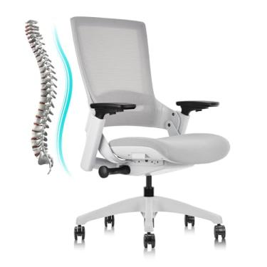 Imagem de CLATINA Cadeira executiva giratória para escritório, cadeira de computador ergonômica ajustável com apoio de braço 3D e suporte lombar, cadeira de trabalho de encosto de malha para sala de