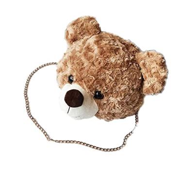 Imagem de Bolsa de ombro com desenho animado de pele sintética com cabeça de urso de pelúcia para meninas e mulheres bolsa de brinquedo adorável bolsa transversal de pelúcia, Marrom-claro, One Size