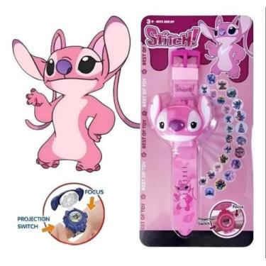 Imagem de Brinquedo Relógio Infantil Projetor de Imagens Lilo Stitch Angel Rosa 