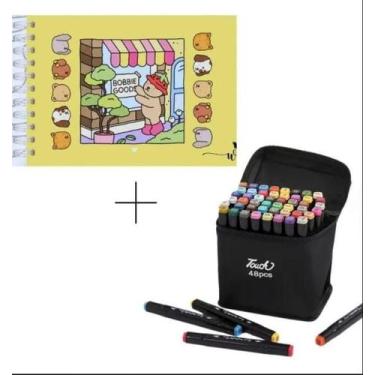 Imagem de Kit Caderno de Colorir Bobbie Goods + Kit Canetinha Duas Pontas com 48