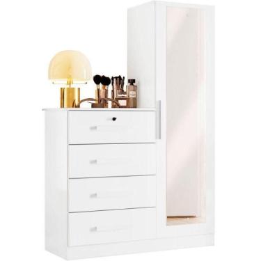 Imagem de Cômoda Guarda-roupa Caribe 4 Gavetas 1 Porta Com Espelho Branco - ALBA