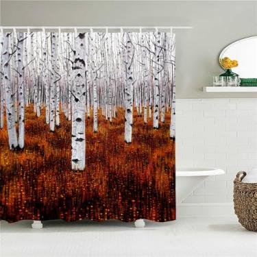Imagem de Cortina de chuveiro de floresta decoração tecido cortinas de banheiro pintura a óleo paisagem tela de banho com 12 ganchos, JK4473, L90 x A180 cm