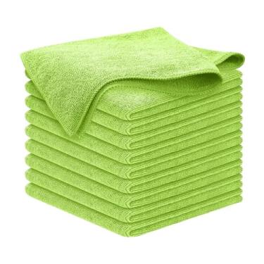 Imagem de Bothyi 10x Panos de limpeza de microfibra Toalha de limpeza para pano de prato úmido e seco Toalha absorvente para pratos, panelas de escritório e lavar, Verde