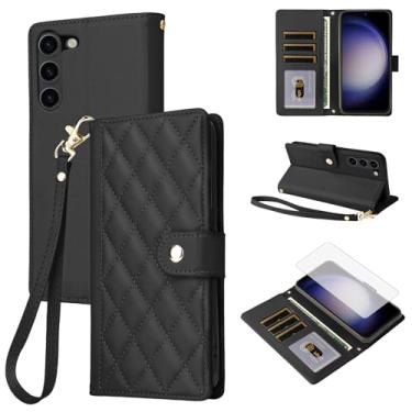 Imagem de Furiet Capa carteira para Samsung Galaxy S23 5G com protetor de tela de vidro temperado e alça de pulso destacável, compartimentos para cartão de couro PU de luxo, capa para celular S 23 23S GS23 G5