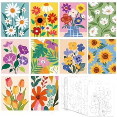 Imagem de Nuberlic Kit de pintura em tela floral pré-impressa para adultos, 10 peças, tela pré-desenhada para pintar, suprimentos de festa noturna para meninas, 20 x 25 cm