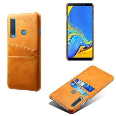 Imagem de Capas Compatível com Samsung Galaxy A9 (2018),Caso de couro PU-Tampa de telefone a prova de choque com 2 slots de cartão,Proteção anti-impressão digital e anti-gota-Yellow