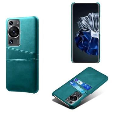 Imagem de Capas Compatível com HUAWEI P60 Pro,Caso de couro PU-Tampa de telefone a prova de choque com 2 slots de cartão,Proteção anti-impressão digital e anti-gota-Green