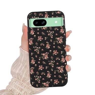 Imagem de Zrutru Linda capa de telefone floral rosa para Google Pixel 8A 6,1 polegadas, linda estampa de flores, design estético, capas de silicone macio TPU fino à prova de choque capa de telefone preta