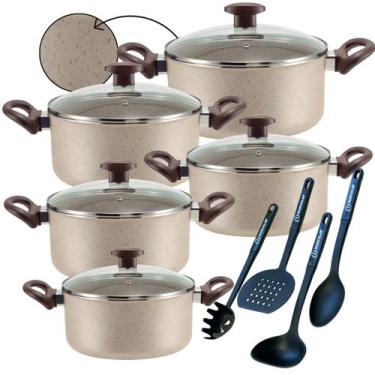 Imagem de Jogo De Panelas Caçarolas 9 Peças Antiaderente 6 Camadas De Teflon Cor