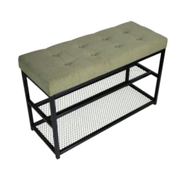 Imagem de Banco Sapateira 80cm Industrial Estofado Boucle Capitone Botonê Macio Com Tela Hall De Entrada 8 Pares (Verde)