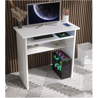 Imagem de Mesa de Computador Moderna, 3 Prateleiras, Branca, com Suporte para Monitor, Teclado e PC Gamer
