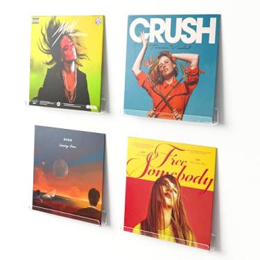 Imagem de upsimples Pacote com 4 prateleiras de parede para discos de vinil, suporte de vinil de 30,5 cm para armazenamento e exibição de álbuns, prateleiras flutuantes de acrílico transparente para decoração