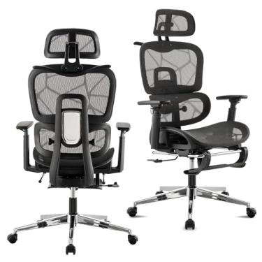 Imagem de Cadeira de Escritório, Design Ergonômico com Suporte Lombar Independente, Malha Respirável, Encosto de Cabeça Ajustável e Encosto do Assento com Altura Regulável (Preto)