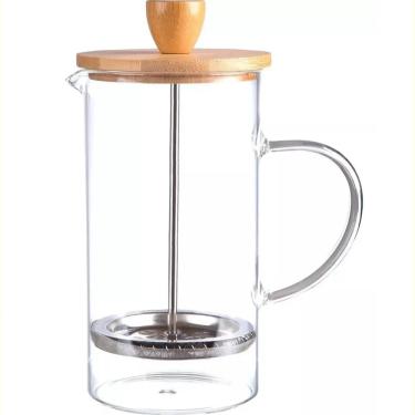Imagem de Cafeteira Prensa Francesa De Vidro Tampa Bambu 350ml Chá Prensa Cremeira Café Manual Aço Inoxidável