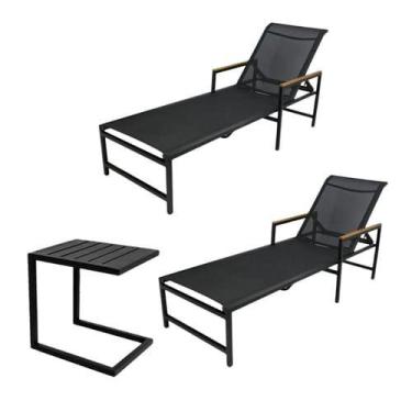 Imagem de Kit 2 Espreguiçadeiras Mesa Aluminio Área Externa Tela Sling - Alumina