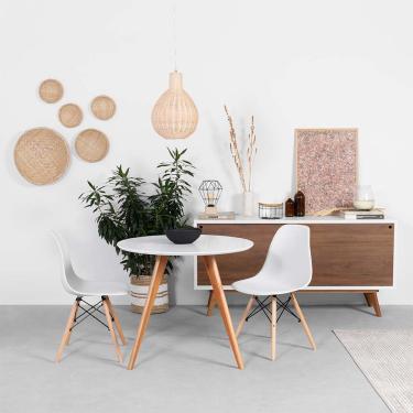 Imagem de Conjunto Mesa Square Redonda Lacca Fosca - 88cm + 2 Cadeiras Eiffel - Branco