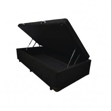Imagem de Cama Box Baú Solteiro, Blindado, Pistão a Gás. Pés de Madeira (Suede, Preto)