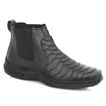 Imagem de Botina Masculina Couro Escamada Leve Macia Country Vaqueiro Confortável Marrom Preto Marrom-Masculino