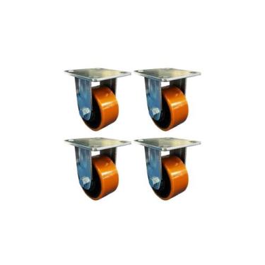 Imagem de Kit com 4 rodízios fixo de poliuretano - sem trava - 4pol - 100mm  300