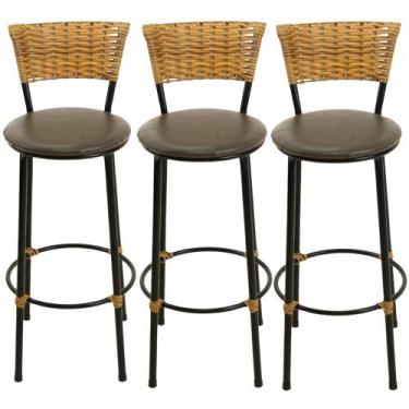 Imagem de Kit 3 banquetas alta cozinha area bares gourmet - ESPAÇO JUNCO, MARROM