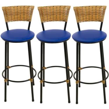 Imagem de Kit 3 banquetas alta cozinha area bares gourmet - ESPAÇO JUNCO, AZUL