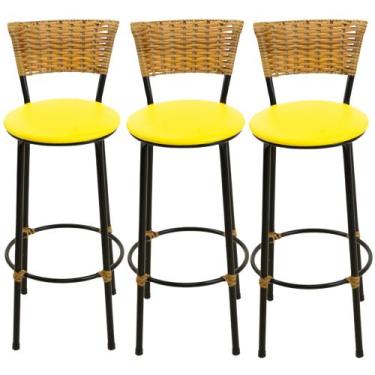 Imagem de Kit 3 Banquetas Alta Cozinha Area Bares Gourmet - ESPAÇO JUNCO, AMAREL
