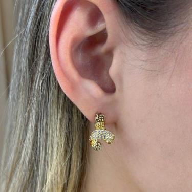 Imagem de Brinco Curvado Espiral Cravejado Zircônias Banhado em Ouro 18k - Anast