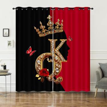 Imagem de AILONEN Cortina de janela de casal vermelha e preta, coroa dourada com ilhós, tema Mr Mrs Valentine, 106,7 cm L x 213,4 cm A 2 painéis cortinas de janela