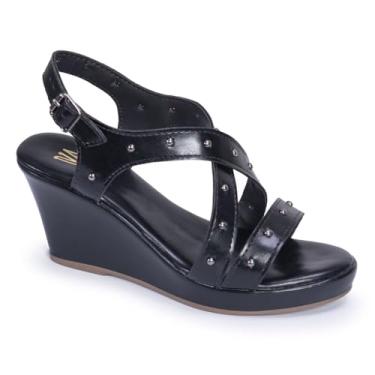 Imagem de Sandália Feminina Anabela com Rebites Dourados Moderna Elegante Via Angel 10401 (Preto, BR, Adulto, Numérico, 40)
