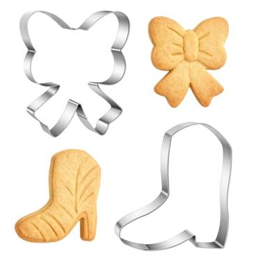 Imagem de Conjunto de 2 peças de cortador de biscoito com laço e bota de caubói, ferramenta de cozimento de sobremesa, seguro para lava-louças, cortadores de biscoitos, formas para chá de bebê, aniversário