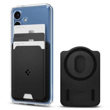 Imagem de Spigen Carteira MagSafe, comporta 3 cartões, compatível com Galaxy S25/Ultra/Edge/Plus Z Fold 7 Pixel 10 Pro/Pro XL/Fold iPhone 17/16/15/14/13/12, porta-cartões, PU preto (Magfit)