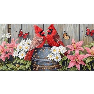 Imagem de Bimkole Kits de arte de diamante de formato especial grande para adultos, pássaro vermelho, conjunto de bordado de strass 5D DIY com diamantes arte flor por números kits de ponto cruz decoração de