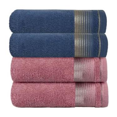 Imagem de KIT 4 Toalhas de Banho 75x150cm 100% Algodão Absorvente e Macia Hotel Academia Enxoval Adulto Premium (2-ZUL+2-ROSA)