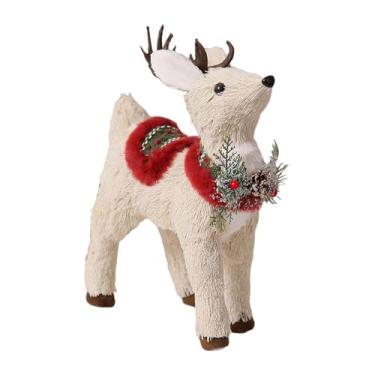 Imagem de Fenteer Decoração de mesa de Natal, figuras decorativas, centro de mesa, artesanato, enfeites, decoração de Natal para prateleira, cozinha, presente de, Veado com Cachecol Vermelho