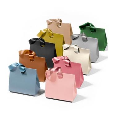 Imagem de Vitalizart Sacos de presente de papel com alças de fita, conjunto de 10 cores sortidas, reutilizáveis, para embrulhos de presente, meninas, crianças, aniversário, chá de panela, lembrancinhas