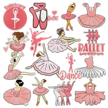 Imagem de 16 peças de remendos femininos de balé rosa dançando, linda bailarina trainee bordada, costurada, faça você mesmo, aplique de reparo kawaii para roupas, chapéu, bolsas, jeans, saia e sapatos