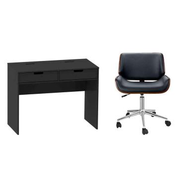 Imagem de Conjunto de Mesa New com Cadeira de Escritório Diretor Giratória Lauren Preta