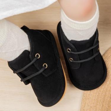 Imagem de Botas de cowboy para bebês meninas com mocassins laterais antiderrapantes botas infantis de camurça para primeiro andador, A02/Preto, 12-18 Months Toddler