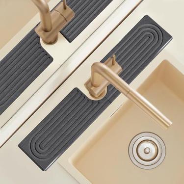 Imagem de Tapete de torneira pequena de 50 cm para pia de ilha de cozinha, protetor de pia de secagem instantânea para bancada, bandeja de secagem de pedra de terra diatomácea ao redor da torneira para cozinha