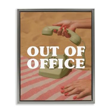 Imagem de Stupell Industries Arte de parede em tela flutuante cinza para telefone verde fora do escritório, design de Lil' Rue, 21 x 17