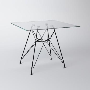 Imagem de Mesa Eiffel Quadrada 90Cm Tampo De Vidro Com Base De Ferro Preto