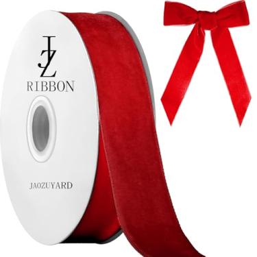 Imagem de JaoZuyard Fita de veludo vermelha de 2,5 cm x 10 metros fita de veludo vermelha para embrulho de árvore de Natal, artesanato, grinaldas, suprimentos contínuos, fitas para presente de Natal