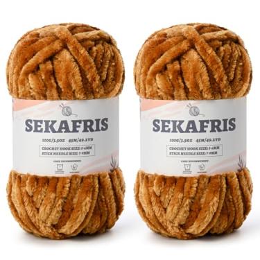 Imagem de Fio de chenille grosso felpudo para crochê, fios macios de pelúcia para tricô à mão, fio de cobertor de bebê volumoso 2 x 100 g (2 x 49,2 jardas) para crochê amigurumi, fios de veludo fofos de crochê