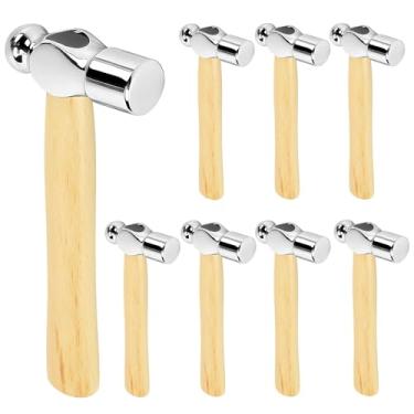 Imagem de TAICHEUT 8 peças mini martelos esferográficas, martelo de cabeça redonda com cabo de madeira, martelo reforçado para marcenaria, reparação, acampamento, cromado