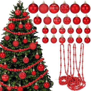 Imagem de Leitee Conjunto de decorações de Natal, 24 peças, enfeites de Natal com acabamento misto de 10 metros, guirlanda de contas de madeira, bolas para decoração coordenada de árvore de guirlanda de Natal